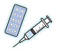 錠剤と注射器のイメージイラスト